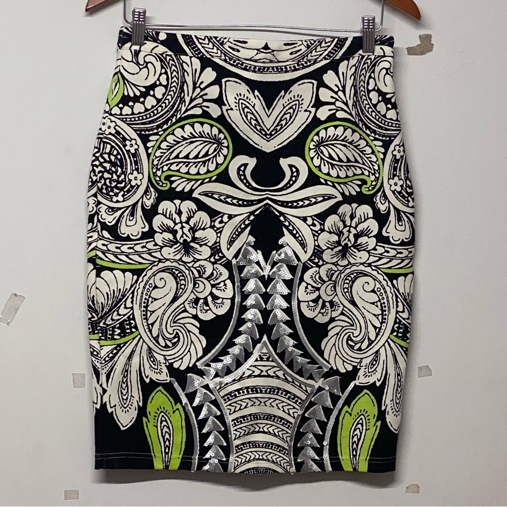 MinkPink Abstract Print Pencil Skirt Black Paisley Medium